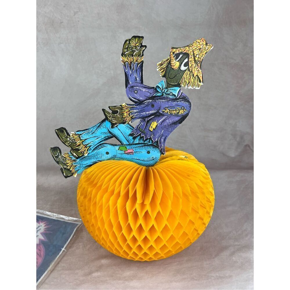 Vintage Halloween Die Cut Pumpkin Scarecrow